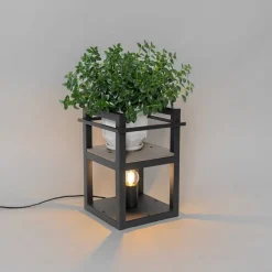 Industriële tafellamp zwart met hout - Cage Rack