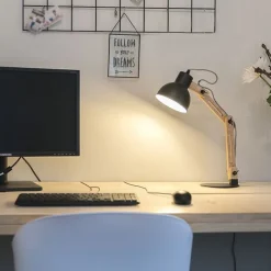 Industriële tafellamp zwart met hout - Woodi