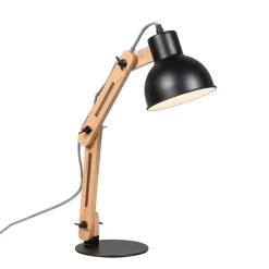 Industriële tafellamp zwart met hout - Woodi