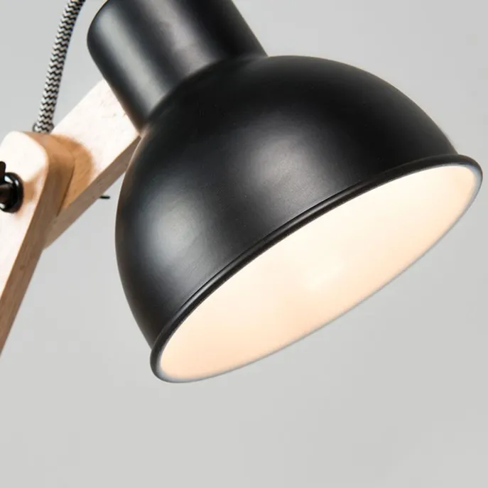 Industriële tafellamp zwart met hout - Woodi