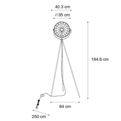 Industriële tripod vloerlamp zwart 35 cm verstelbaar - Hanze