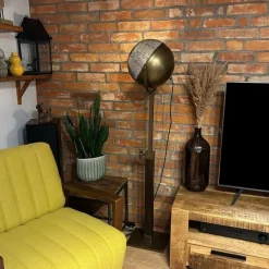 Industriële vloerlamp brons met hout verstelbaar - Haicha