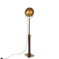 Industriële vloerlamp brons met hout verstelbaar - Haicha