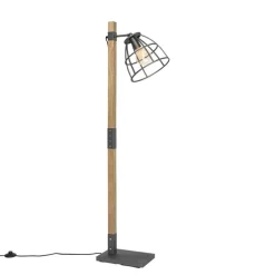 Industriële vloerlamp donkergrijs met hout - Arthur