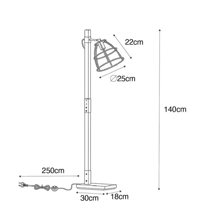 Industriële vloerlamp donkergrijs met hout - Arthur