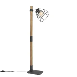 Industriële vloerlamp donkergrijs met hout - Arthur