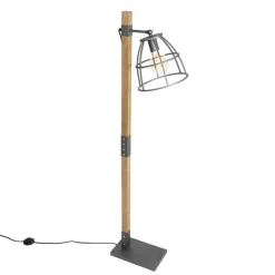 Industriële vloerlamp donkergrijs met hout - Arthur