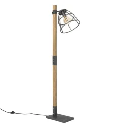Industriële vloerlamp donkergrijs met hout - Arthur