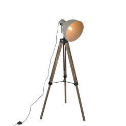 Industriële vloerlamp op houten tripod met grijze kap - Laos