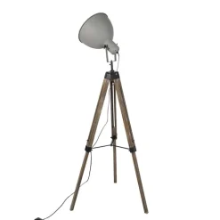 Industriële vloerlamp op houten tripod met grijze kap - Laos
