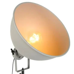 Industriële vloerlamp op houten tripod met grijze kap - Laos