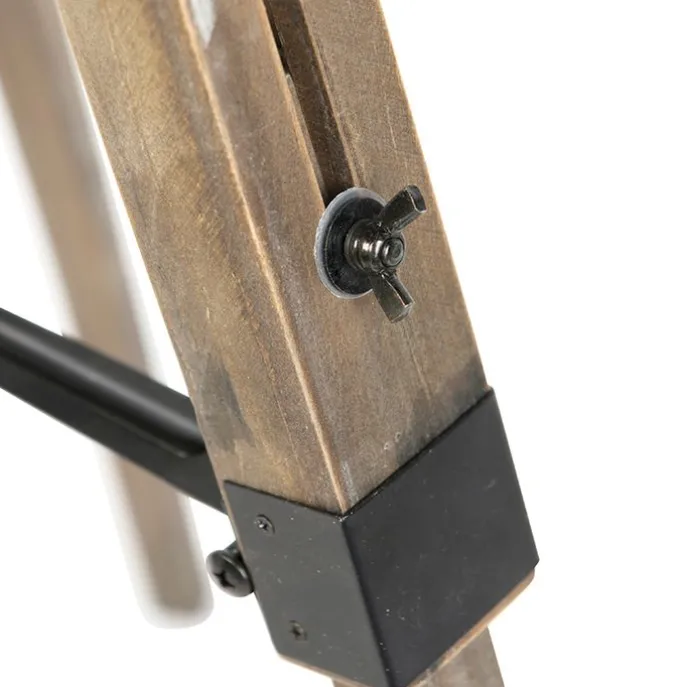 Industriële vloerlamp op houten tripod met grijze kap - Laos