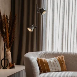 Industriële vloerlamp staal met hout 2-lichts - Emado