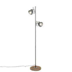 Industriële vloerlamp staal met hout 2-lichts - Emado
