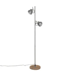 Industriële vloerlamp staal met hout 2-lichts - Emado