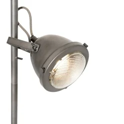 Industriële vloerlamp staal met hout 2-lichts - Emado