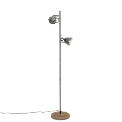 Industriële vloerlamp staal met hout 2-lichts - Emado