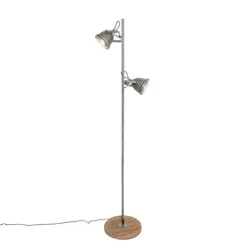 Industriële vloerlamp staal met hout 2-lichts - Emado