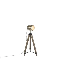 Industriële vloerlamp tripod hout met studiospot - Braha