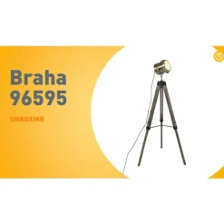 Industriële vloerlamp tripod hout met studiospot - Braha