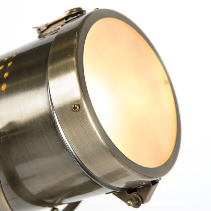 Industriële vloerlamp tripod hout met studiospot - Braha