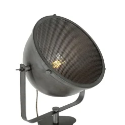 Industriële vloerlamp tripod staal met hout kantelbaar - Emado