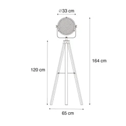 Industriële vloerlamp tripod staal met hout kantelbaar - Emado