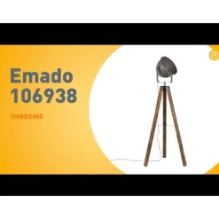 Industriële vloerlamp tripod staal met hout kantelbaar - Emado