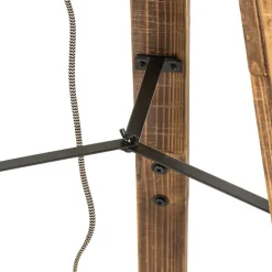 Industriële vloerlamp tripod staal met hout kantelbaar - Emado