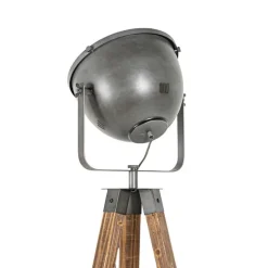 Industriële vloerlamp tripod staal met hout kantelbaar - Emado