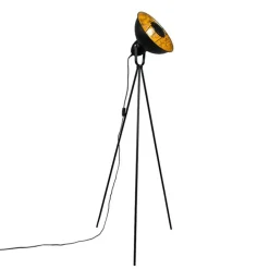 Industriële vloerlamp tripod zwart met goud - Magna Basic 25
