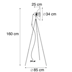 Industriële vloerlamp tripod zwart met goud - Magna Basic 25