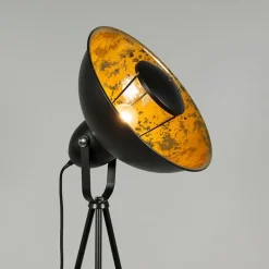 Industriële vloerlamp tripod zwart met goud - Magna Basic 25