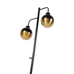 Industriële vloerlamp zwart met messing 2-lichts - Haicha