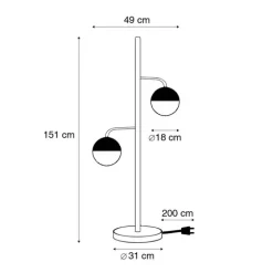 Industriële vloerlamp zwart met messing 2-lichts - Haicha
