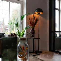 Industriële vloerlamp zwart met goud 160 cm - Magnax