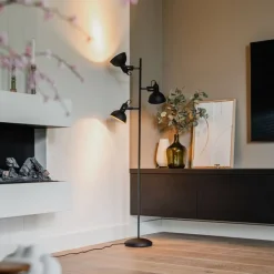 Industriële vloerlamp zwart met goud 3-lichts - Tommy