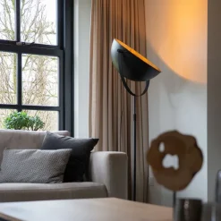 Industriële vloerlamp zwart 50 cm met goud verstelbaar - Magnax