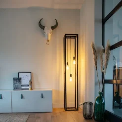 Industriële vloerlamp zwart 3-lichts - Big Cage