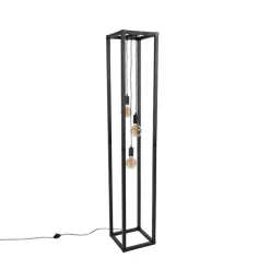 Industriële vloerlamp zwart 3-lichts - Big Cage