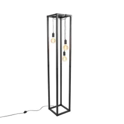 Industriële vloerlamp zwart 3-lichts - Big Cage