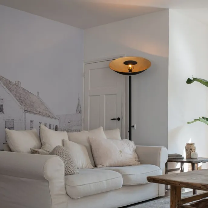 Industriële vloerlamp zwart met gouden binnenkant 60 cm - Magnax