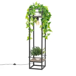 Industriële vloerlamp zwart met hout - Cage Rack