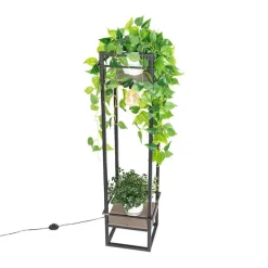 Industriële vloerlamp zwart met hout - Cage Rack