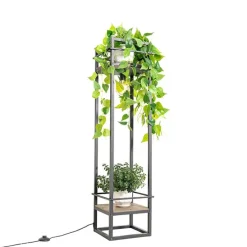 Industriële vloerlamp zwart met hout - Cage Rack