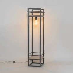 Industriële vloerlamp zwart met hout - Cage Rack