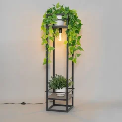 Industriële vloerlamp zwart met hout - Cage Rack
