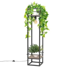 Industriële vloerlamp zwart met hout - Cage Rack