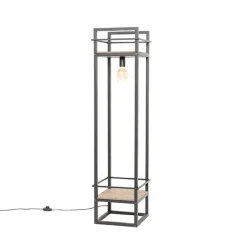 Industriële vloerlamp zwart met hout - Cage Rack