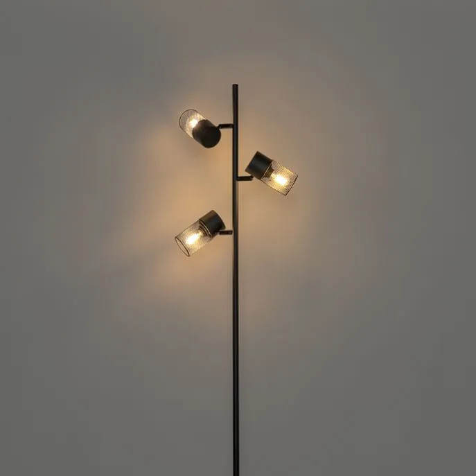 Industriële vloerlamp zwart 3-lichts - Jim